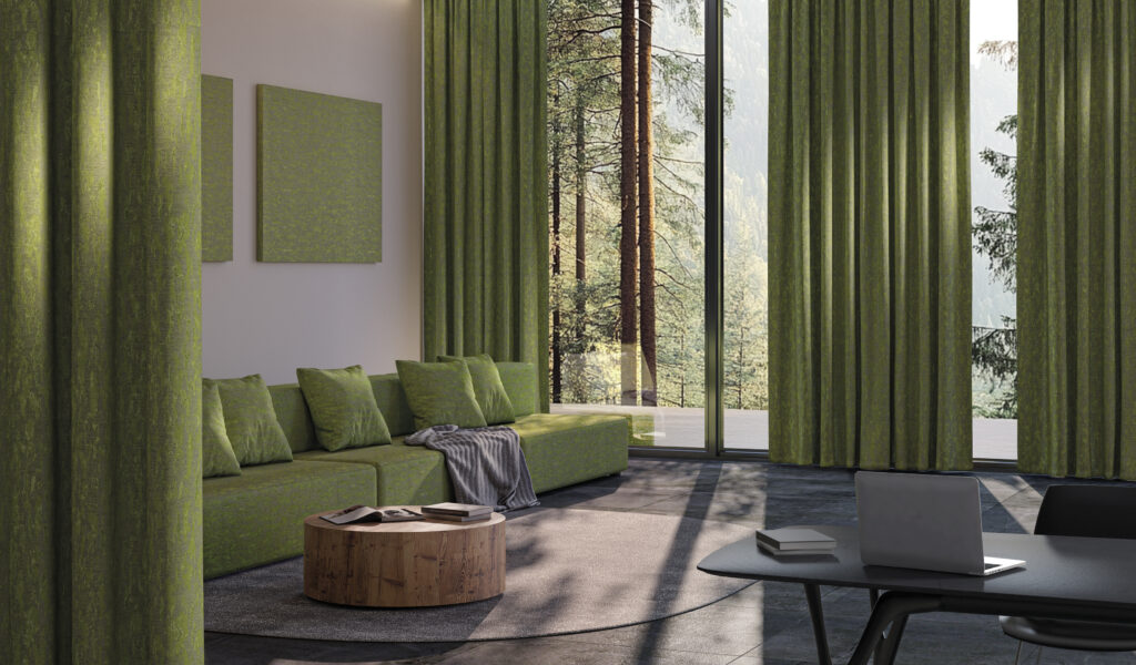 rideaux acoustiques, mobiliers acoustiques et panneaux acoustiques dans un espace collectif tertiaire