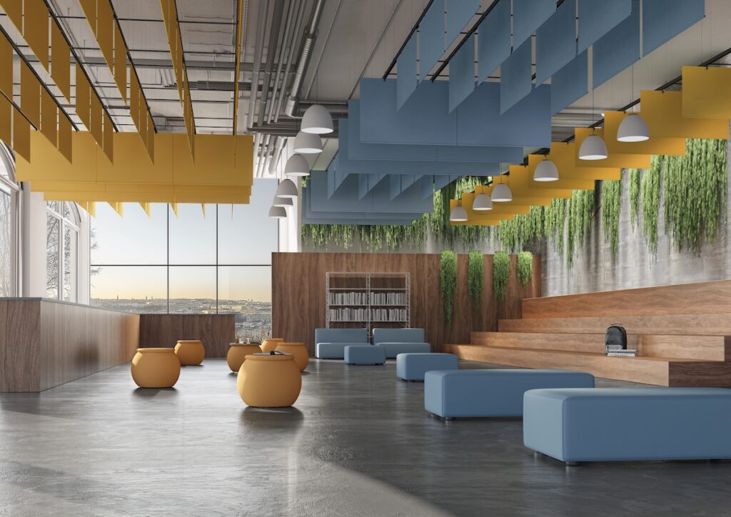 espace collectif équipé en solutions acoustiques Caimi